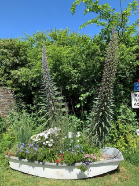 Planted boat at Coombe Corner